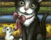 Little kitty at the tailor - 5x7 print by Tanya Bond - would make perfect gift for someone who likes sewing