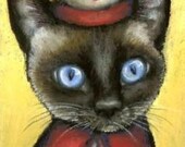 Portrait of a very hard working nurse cat exhausted after a night shift at a busy hospital - ACEO print by Tanya Bond