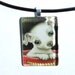 Little Chihuahua in a gift bag - glass tile pendant - wearable art necklace featuring print of painting by Tanya Bond