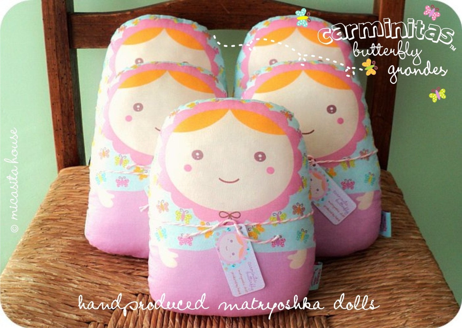 matryoshka style dolls "carminitas pastel butterfly grandes" (blue)  -- set of (5)