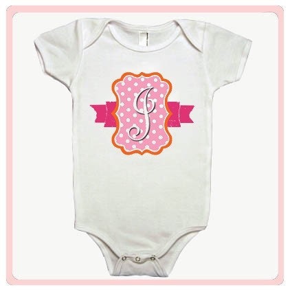 NEW POLKA DOT MONOGRAM ONLY DESIGNS (for girls) - Baby Bodysuit and Toddler Tee - Available in newborn up to 6T