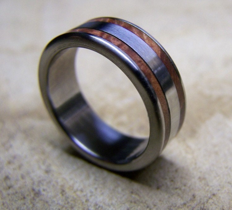 Titanium Wedding Ring with Manzanita Burl Wood Inlays