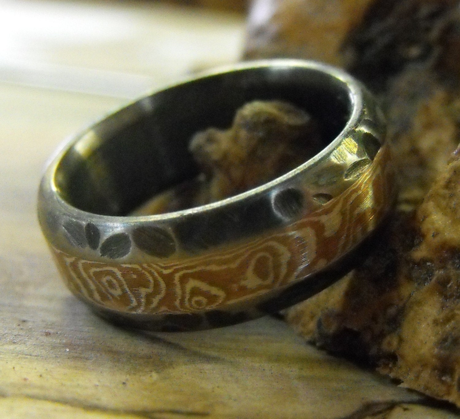 Titanium Ring with Mokume Gane Inlay (rough texture)