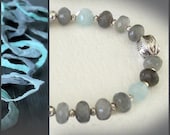 Grey Moonstone Bracelet with Aquamarine and Artisan Silver