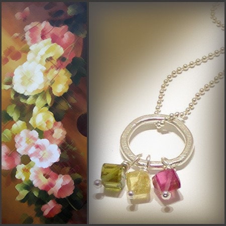 Tourmaline Pendant Necklace with Dangles and Sterling Silver