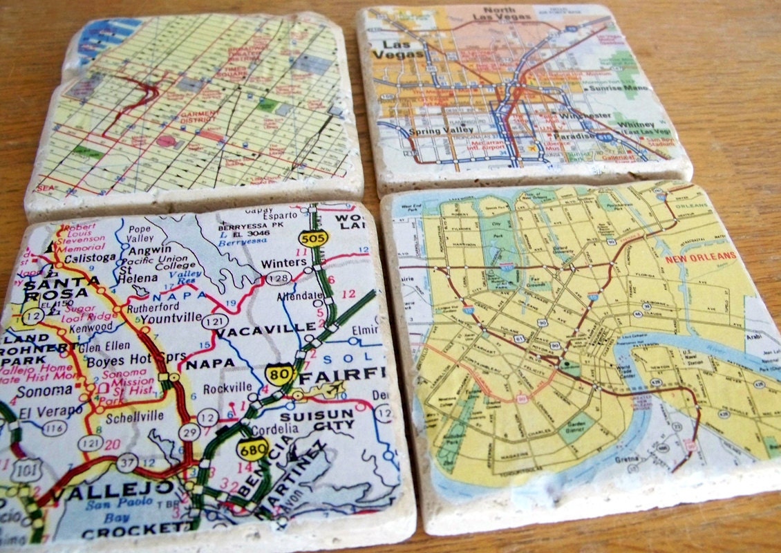 Custom Map Coasters - Set Of 4
