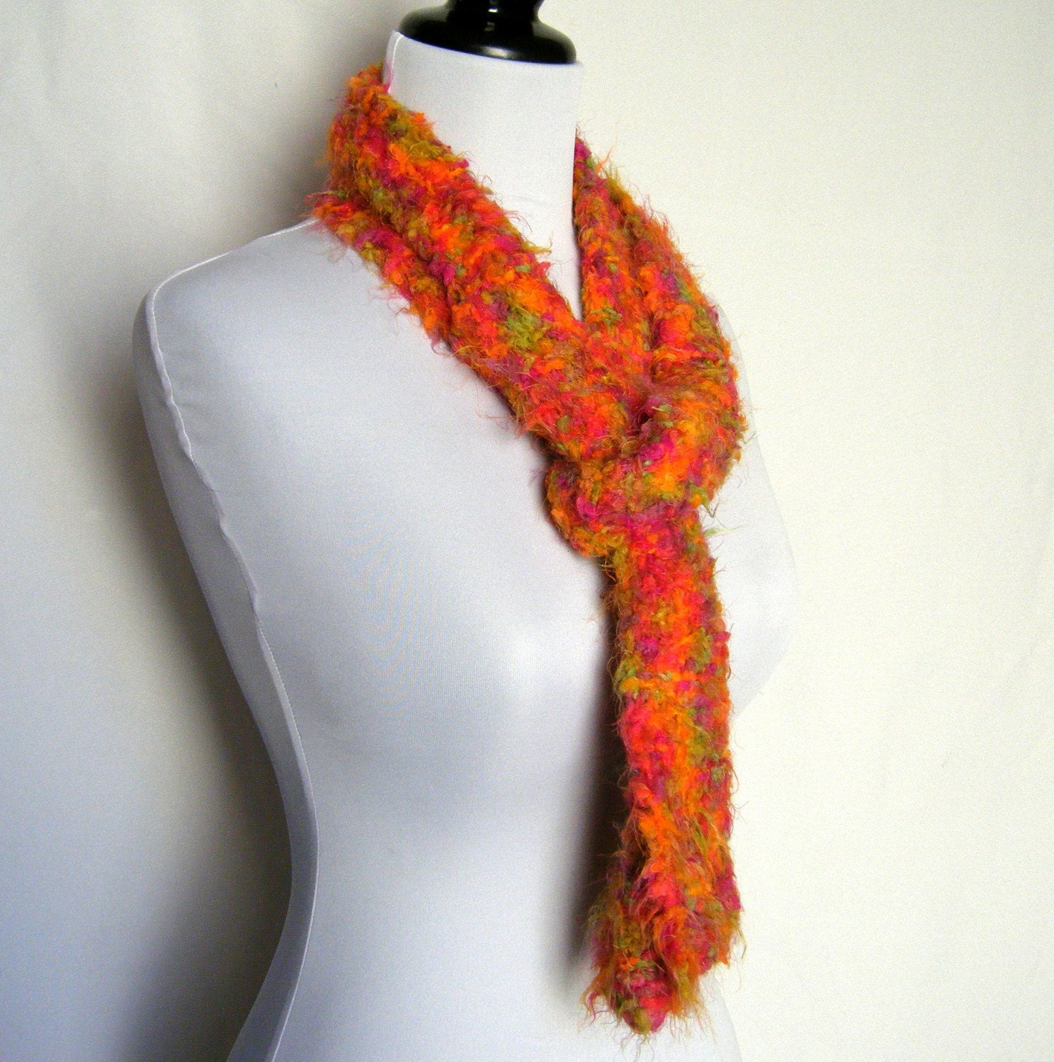 Orange Multicolor Fuzzy Scarf