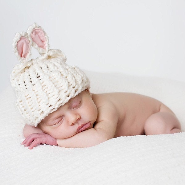 Organic Cotton Lamb Eared Baby Hat Ivory Lamby Newborn to Infant Size
