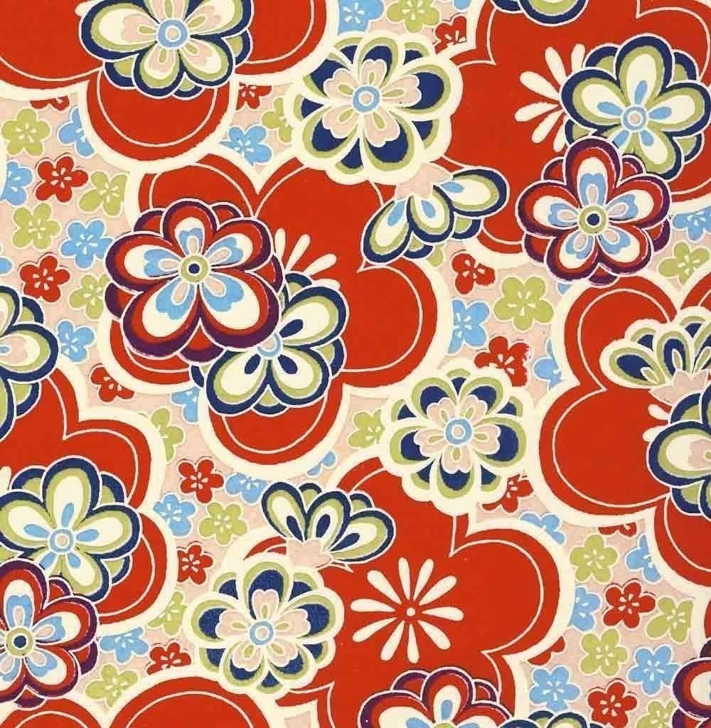 Chiyogami or yuzen paper - modern garden in bright red, 9x12 inches