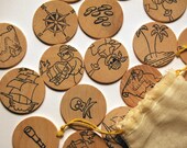 wooden disc memory matching game - pirate monkeys