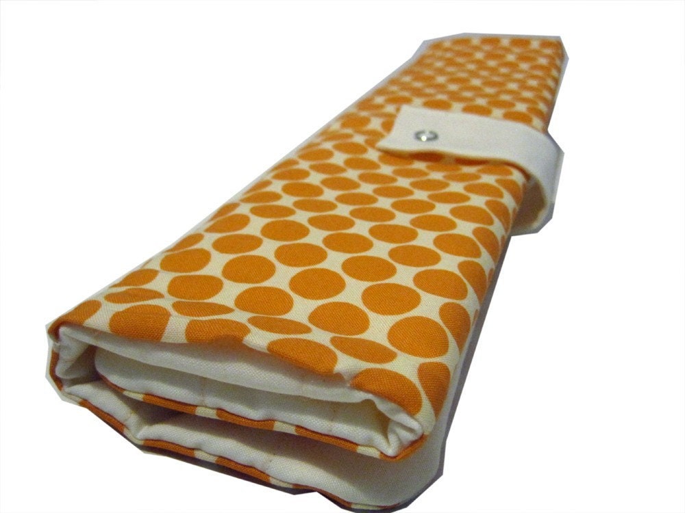 straight knitting needle organizer - orange dots