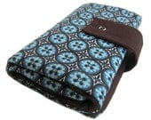 circular knitting needle organizer - chocolate and blue mosaic