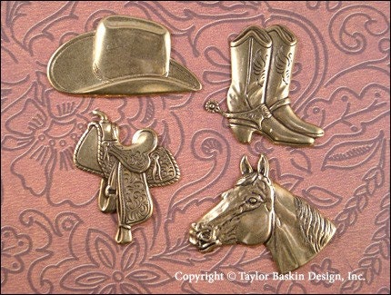 Antiqued Polished Brass Western Charms - set of 4 pieces