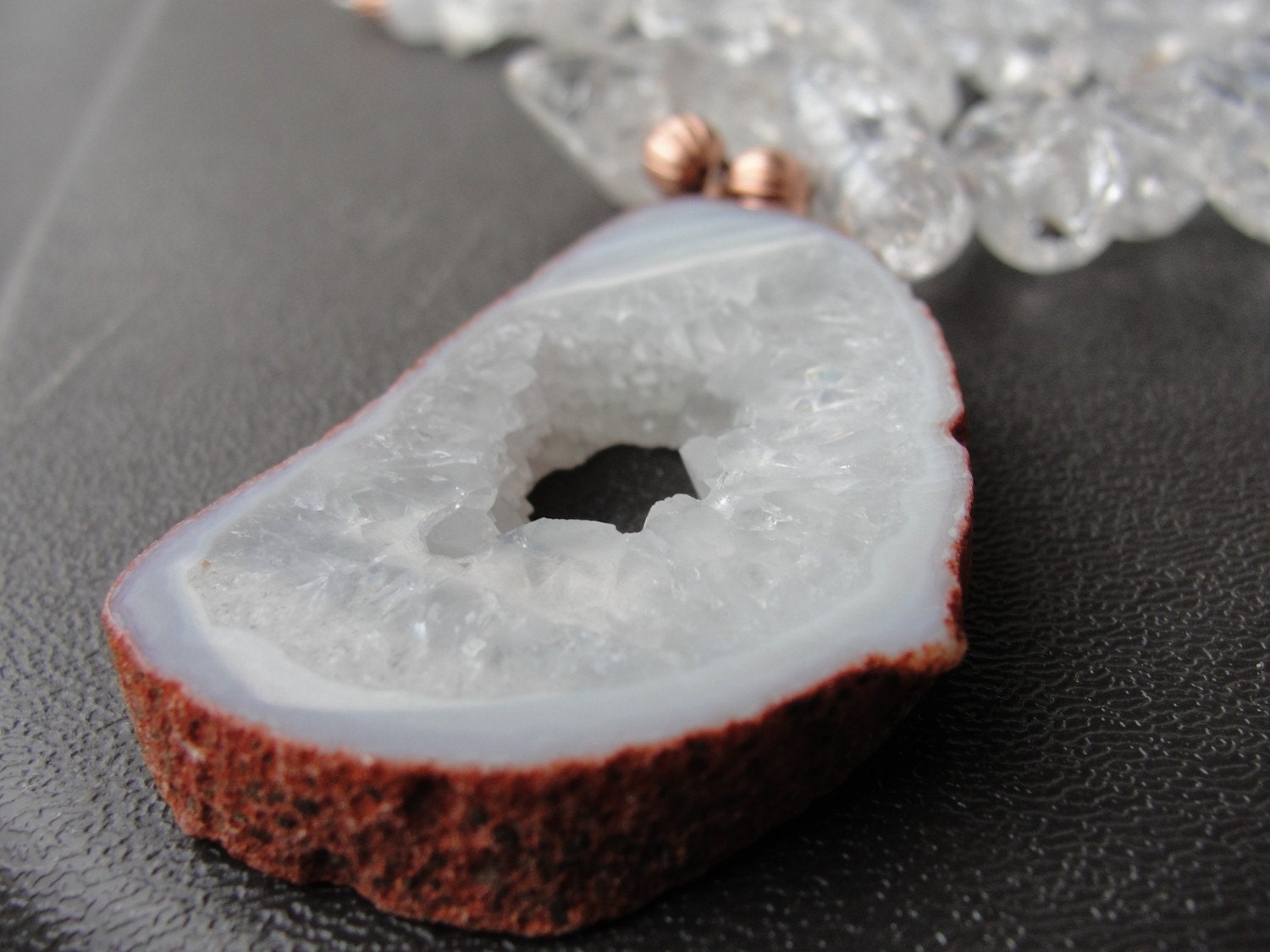 Summer White Rock Crystal Geode Necklace REDUCED