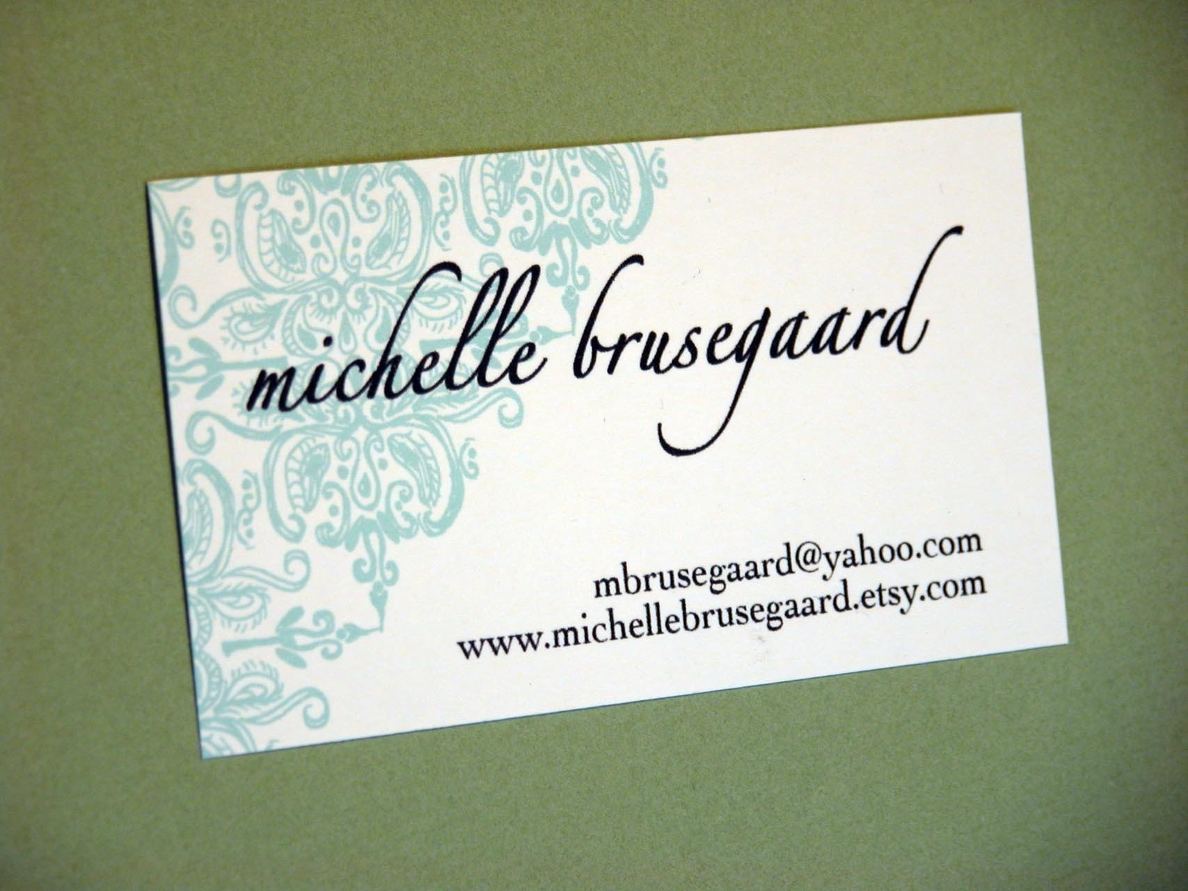 Aqua Brocade Calling Cards-featured in real simple magazine