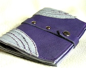 Purple and grey embroidered leather card case