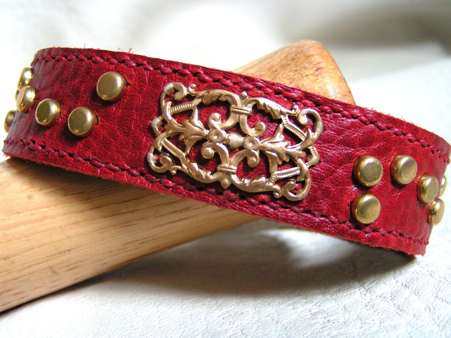 Oxblood and filigree leather cuff
