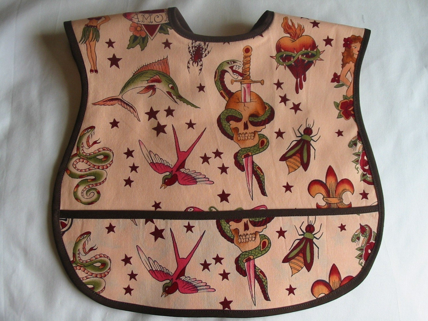 Sailor Jerry Pink Tattoo Flash Big Baby Bib