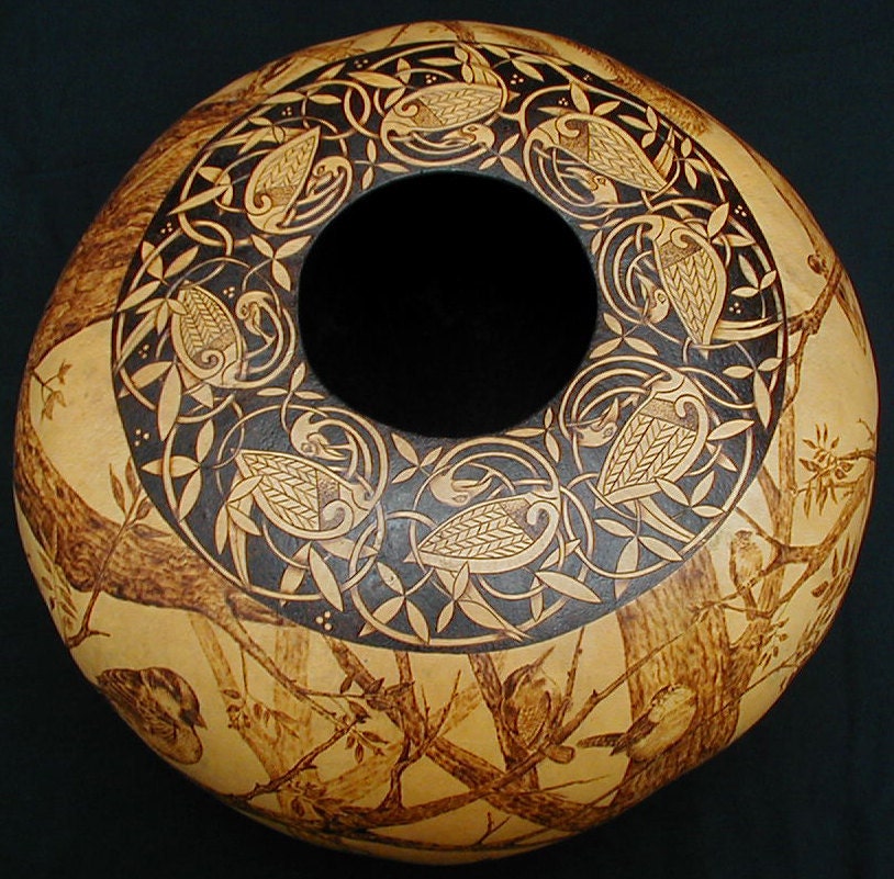 Tree of Life Celtic Rim very large pyrography gourd bowl art