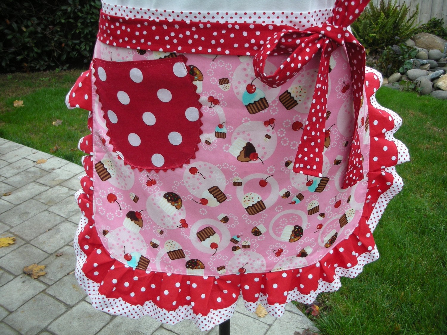 Aprons - Half Aprons - Cupcake and Cherries Apron - Handmade Cupcake Aprons