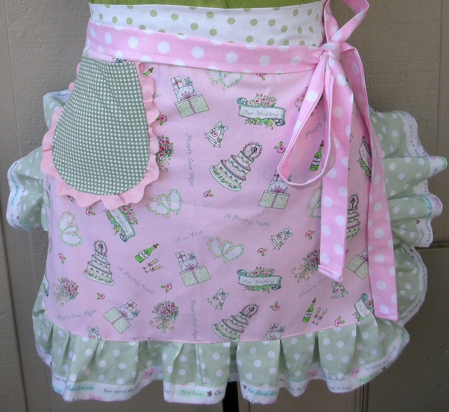 Aprons - Womens Half Aprons - Wedding Aprons - Bridal Aprons - Here Comes The Bride - Shabby Chic Handmade Apron