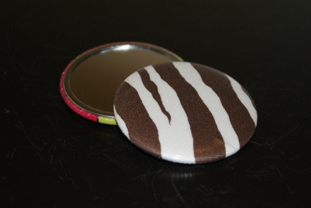 Fabric Covered Pocket Mirror 2.25 inches in Brown Zebra