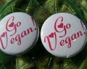 Girly Hearts Go Vegan 1 inch Pinback Button