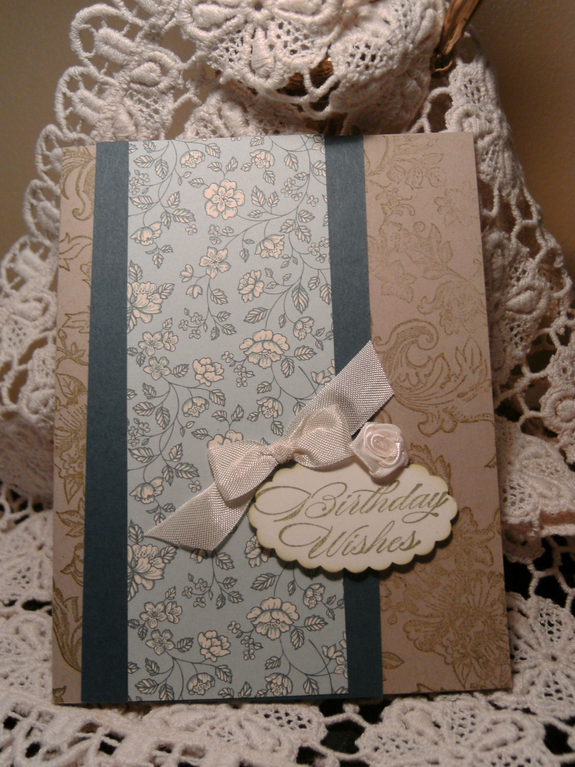 Handmade Happy Birthday Card with Silk Rose and Taffeta Ribbon - creativedesigns