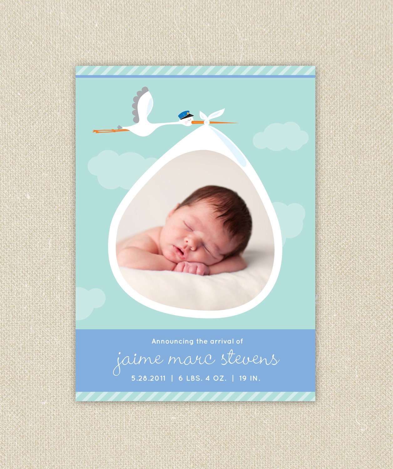 Baby Boy or Girl Custom Photo Birth Announcement - Stork Delivery