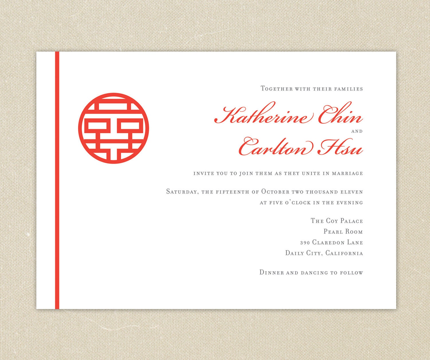 Wedding Invitations: Red Double Happiness Chinese Wedding Collection