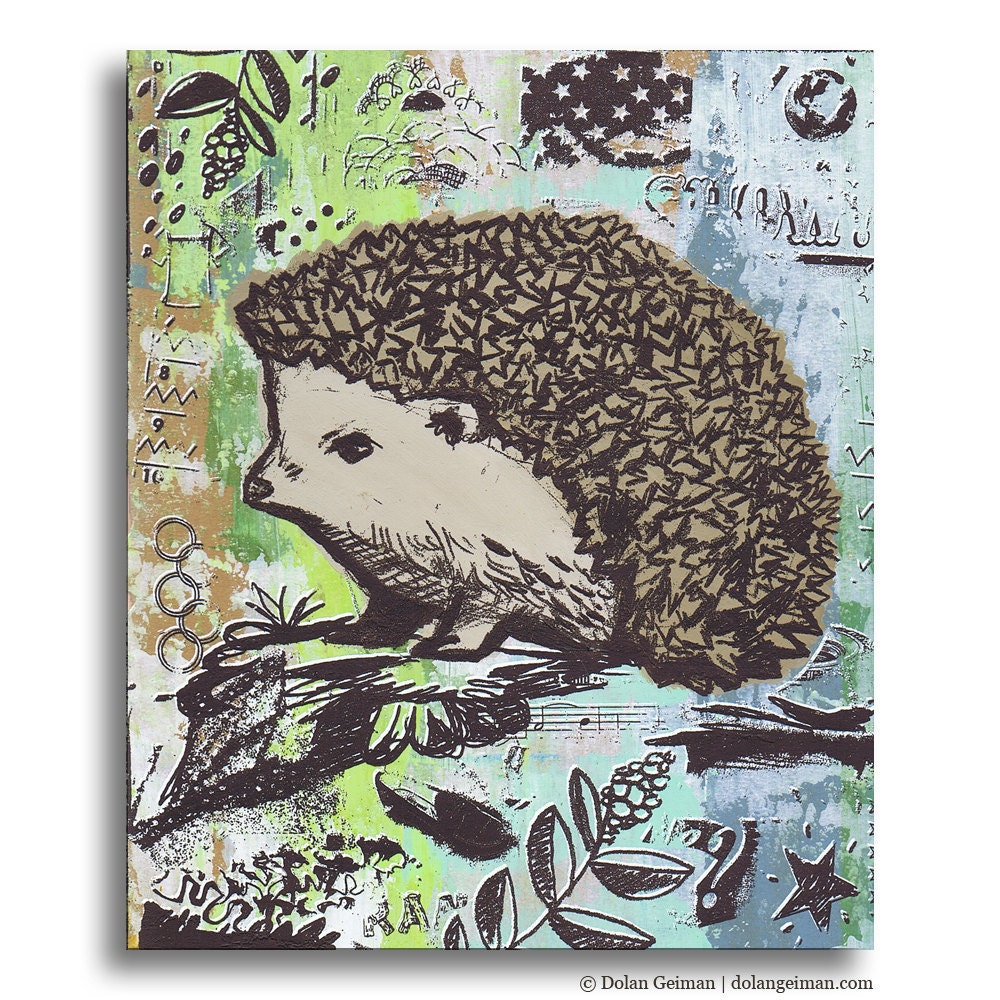 Hedgehog, Cute Panel Painting on Wood