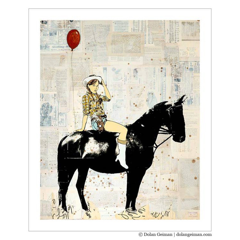 Romantic Horse Art, The Birthday Party (Cowgirl) Art, 11x14 Print on Paper, Pony Ride Animal Lover