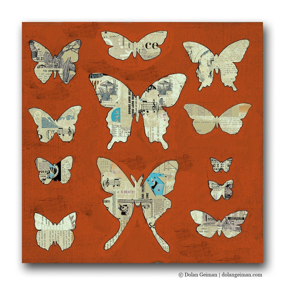 Bold Red Butterflies, Brick Red DG MINI, Small Art Print on Wood, Affordable Romantic Decor