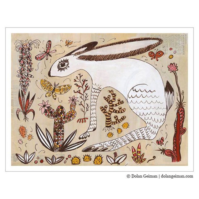 On SALE Southwest Jackrabbit Art Print on Paper, Desert Ramble