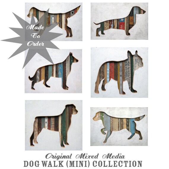 Custom Pet Portait, Dog Walk (Mini) Collection Made to Order, Custom Silhouette, Choose Your Dog Breed