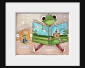 Print of my original Folk Art Childrens painting - Story Time Frog
