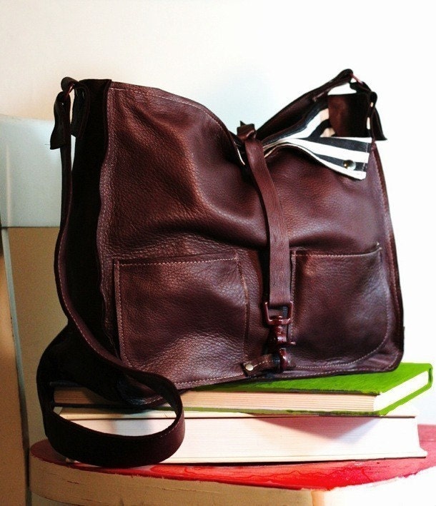 TomTom Tote in Leather and black/white stripes - Made To Order