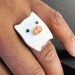 Cute Little Piggy Silver Adjustable Ring white- farm animals jewelry