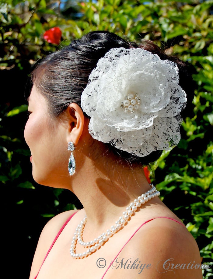 Wedding Hair Piece, Bridal Lace Hair Flower, White Wedding Headpiece, Wedding Accessory