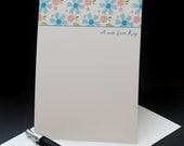Turquoise and Pink Blossoms, personalized stationery, set of 8 flat cards, 5 x 7 size