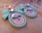 Teal Persian Kitten Cameo Earrings