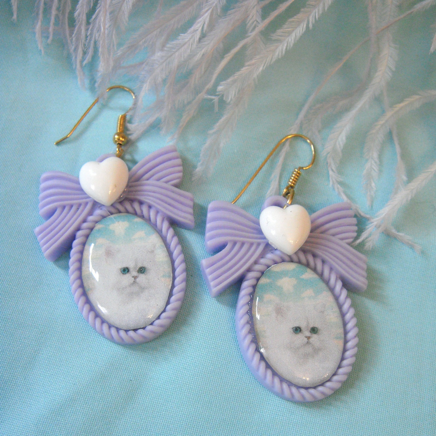 Kitty in Clouds Small Cameo Earrings