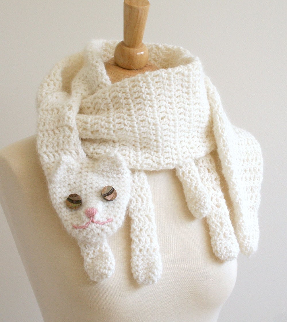 Cat Cuddler Scarf - Handmade - Crocheted - Animal Scarf Fashion Statement - Warm Winter