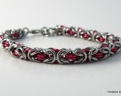 Red on Stainless Steel Byzantine Bracelet