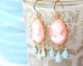 Pink Cameo Chandelier Earrings