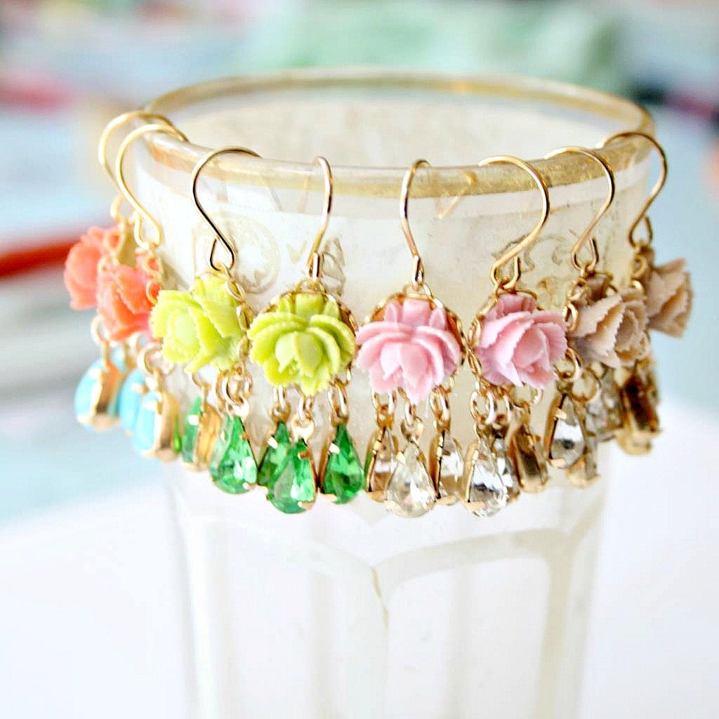 Tiny Rose Chandeliers Earrings