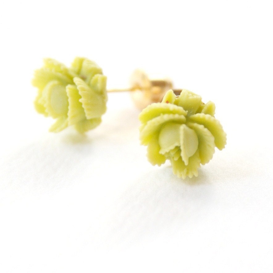 Little Chartreuse Rose Studs
