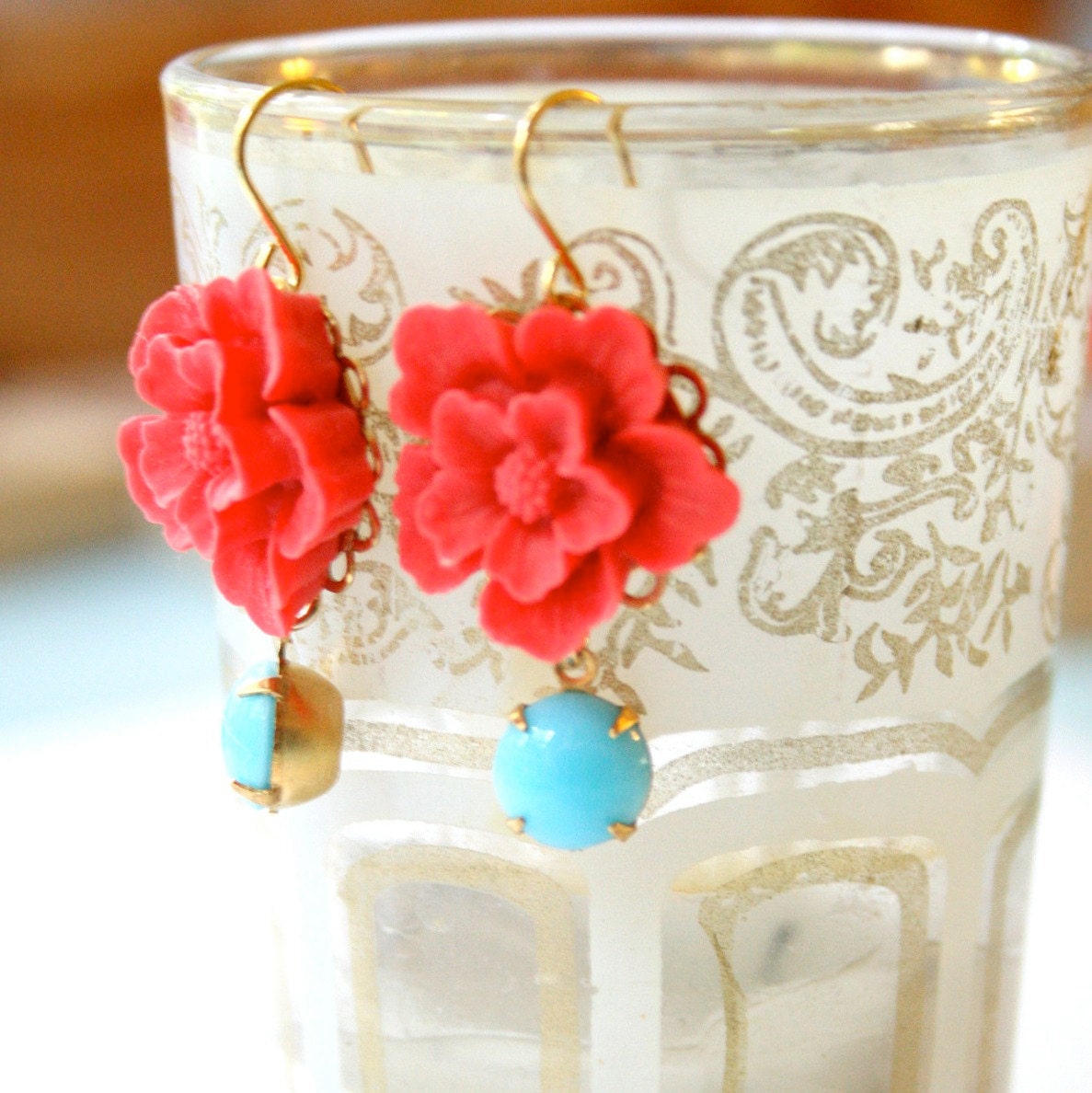 Red Flower Dangle Earrings