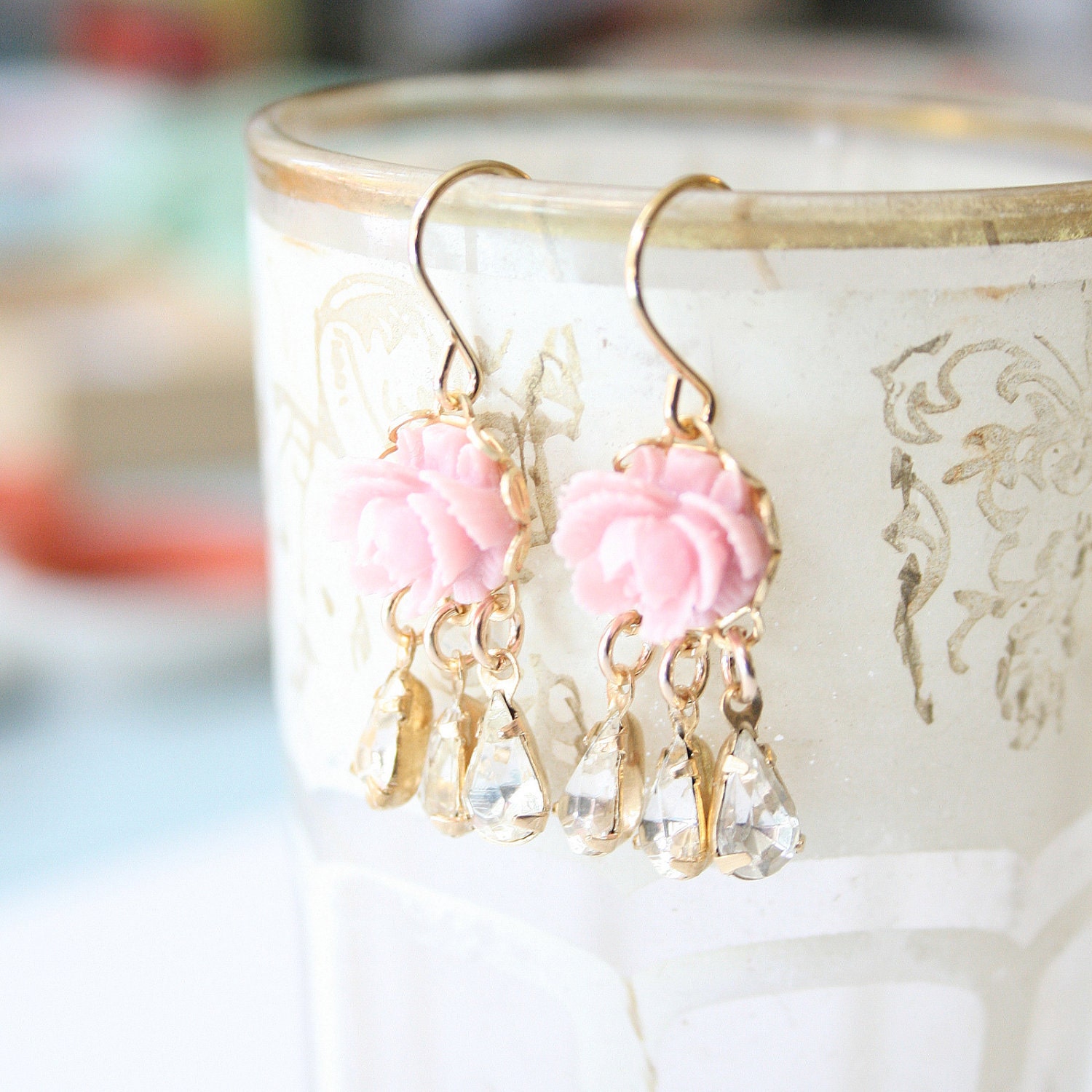 Tiny Rose Chandeliers Earrings
