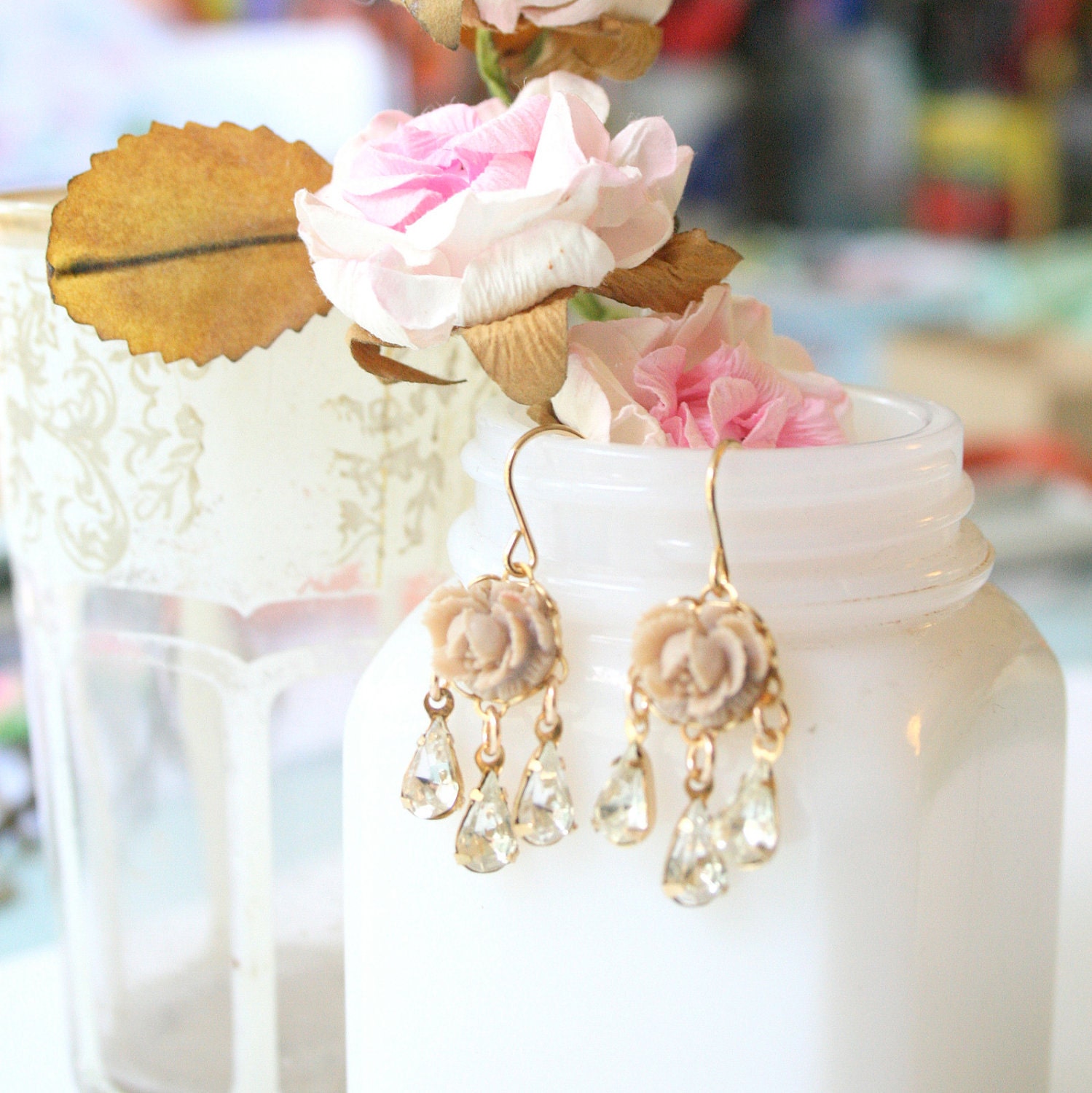 Tiny Rose Chandeliers Earrings